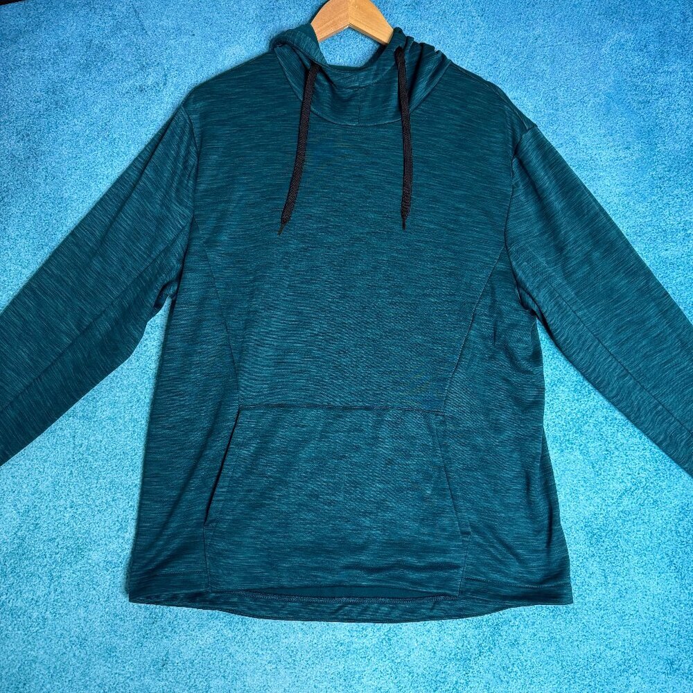 Tek Gear Men’s L Pullover Hoodie Teal Fleece Lined Sweatshirt Drawstring